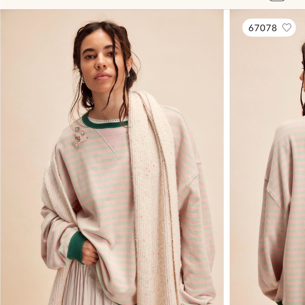 Free People We The Free Striped Crewneck Sweatshirt • Pink/Green • Oversized Fit
